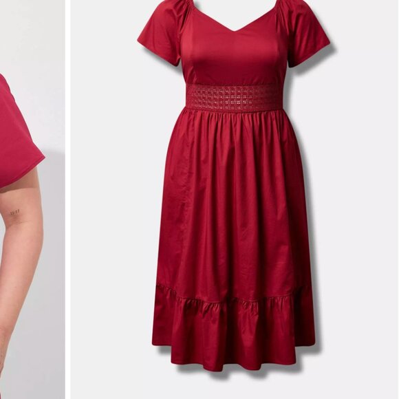 Torrid Mid Poplin Sheerwaist Dress Cherries Jubilee NWT - Picture 5 of 14